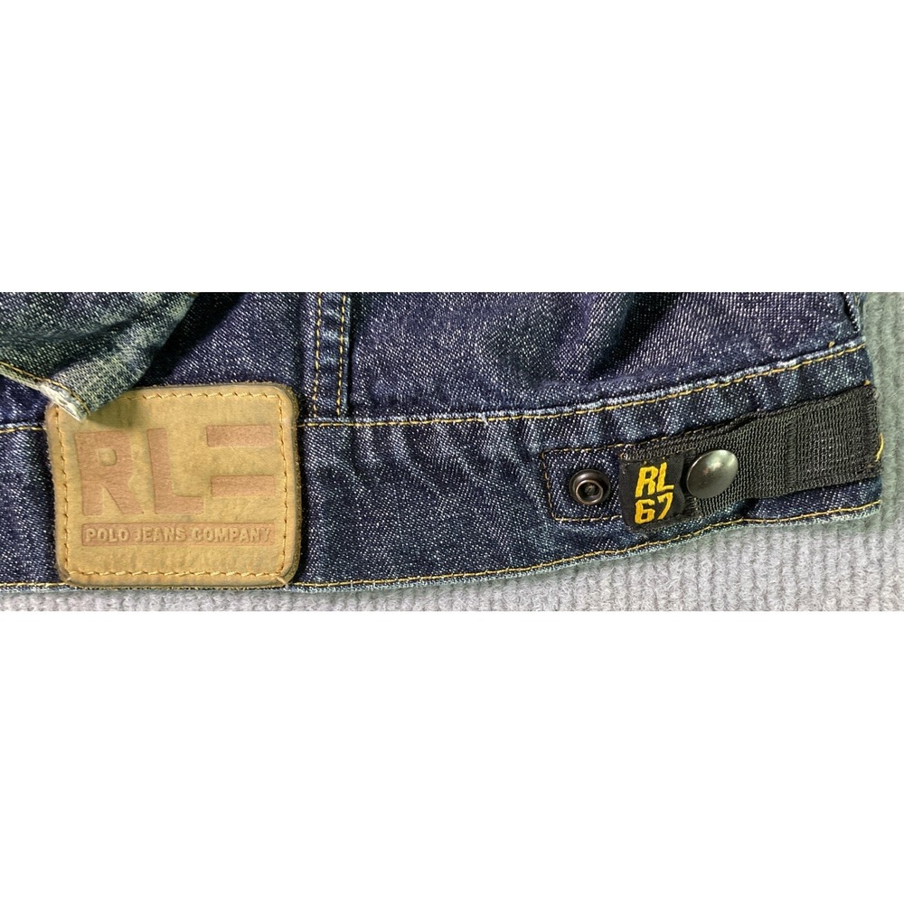 Polo Ralph Lauren Mens Denim Trucker Jacket Dark Wash Distressed Blue XL - Picture 12 of 16